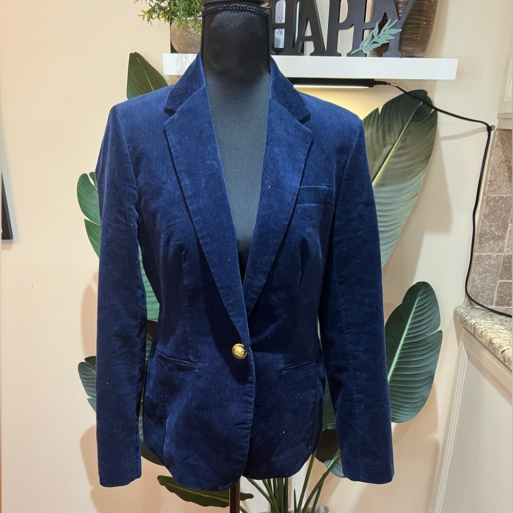 J. Crew Campbell Corduroy Navy Blazer w/ Gold Button Closure 4
